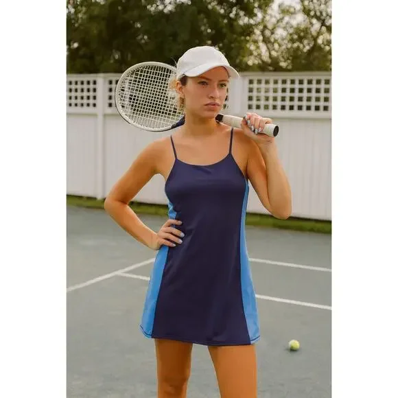 WILO The Label Tennis Dress Navy Blue Cobalt Built In Shorts NWT - Size Large - Picture 1 of 10